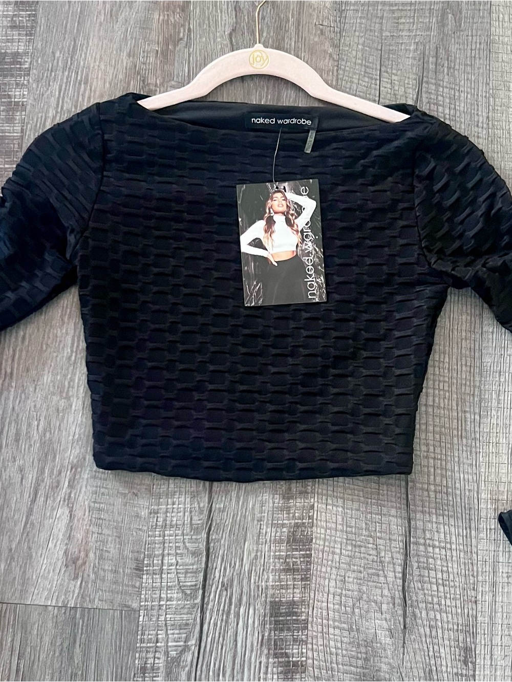 naked wardrobe Black Textured Long Sleeve Crop Top